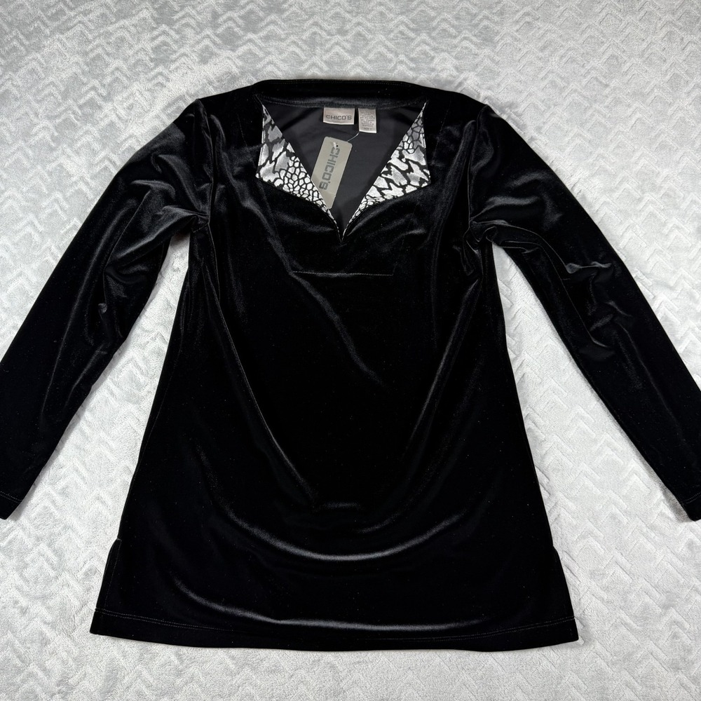 CHICO'S‎ Women's Black Velvet Animal Print Collar Sweater Size Medium (1) NWT